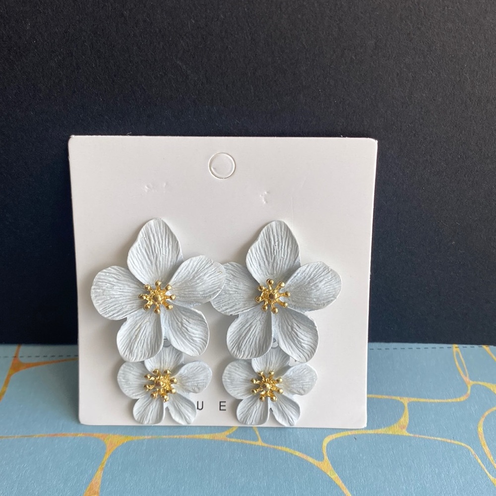 White Floral Drop Dangle Statement Earrings